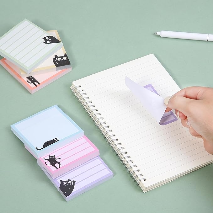 Mr. Pen- Sticky Notes, 3" x 3", 6 Pads, 480 Sheets, Black Cat Sticky Notes, Cat Notepad, Sticky Note Set, Cute Notepads, Aesthetic Sticky Notes Set, Cute Sticky Notes Cute, Fun Sticky Notes