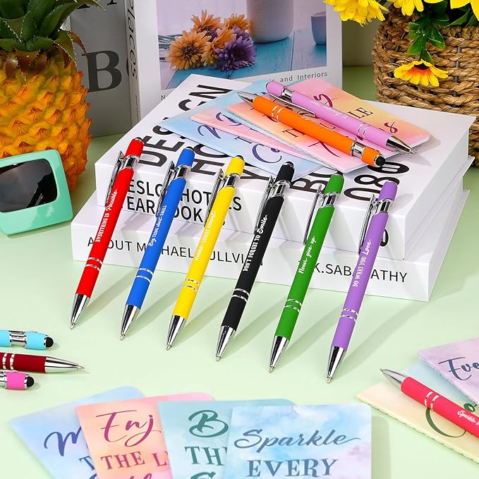 96 Pcs Watercolor Bulk Motivational Pens Inspirational Notepads Set, Pocket Motivational Quote Notebooks Ballpoint Pens, Mini Journals Gift Set for Kids Students Teachers School Office Prizes Supplies