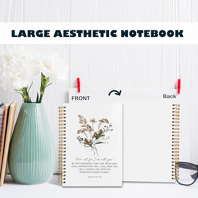 BearCake Bible Notebooks for Note Taking,Christian Notebook Journal, Fear not for I am with You Floral Christian Notebook Journal, Hardcover Spiral Notebook 5.5x8.3