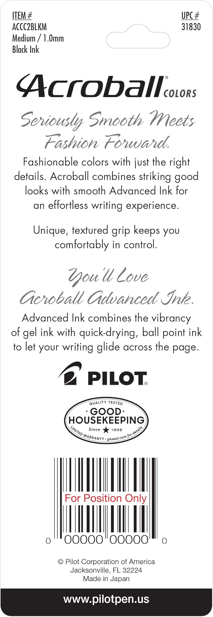 PILOT Acroball Colors Advanced Ink Refillable & Retractable Ball Point Pens, Medium Point, Black Ink, 2-Pack (31830)
