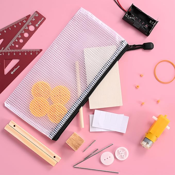 12 Pieces Plastic Mesh Zipper Pouch Bag/Zipper Envelope Document Storage Pouch Bag/Zip File Folder/Office Supplies Bills File Waterproof Zipper Pouche/Storage Pouch for Puzzle and Office