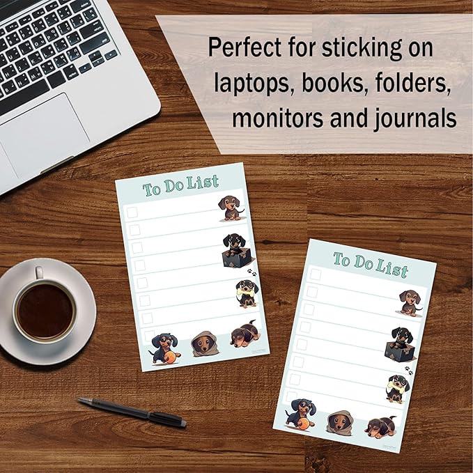 Dachshund Kawaii Sticky Notepad to Do List | Weiner Dog Lover Gifts for Women | Office School Supply Sticky Notes 4"x6" 50 Pages