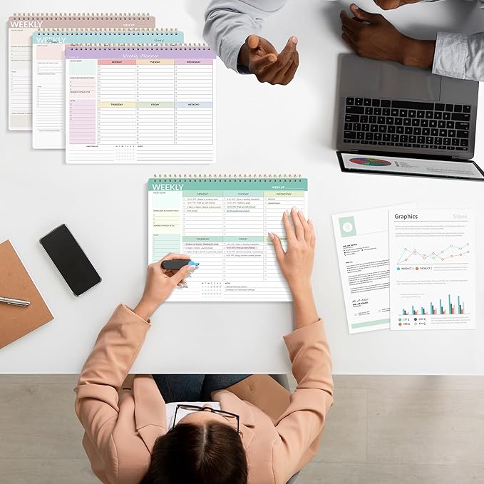 SUNEE Weekly To Do List Notepad - Last for 2 Years, 52 Undated Sheets, 8.5"×11", Spiral Weekly Desk Planner Pad for Adults and Kids, School, Home & Office - Green