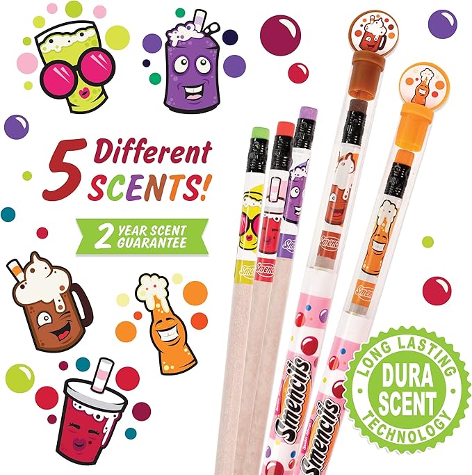 SODA Shop Smencils - Patented Gourmet Scented Pencils, 5 Count, Gifts for Kids, School Supplies, Classroom Rewards, Party Favors