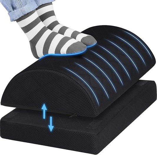 Foot Rest for Under Desk at Work Adjustable Foam for Office and Home, Office Desk Accessories,Comfortable Footrest with 2 Adjustable Heights,Back & Hip Pain Relief (Black)