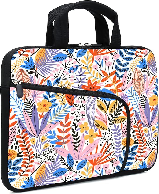 11.6" 12.2 inches Laptop Sleeve Chromebook Case Ultrabook Case Notebook Sleeve Tablet Case Neoprene Handle Sleeve for Men Women, Two Pockets Fit Apple MacBook Air Samsung Acer HP DELL(Flowers-1)