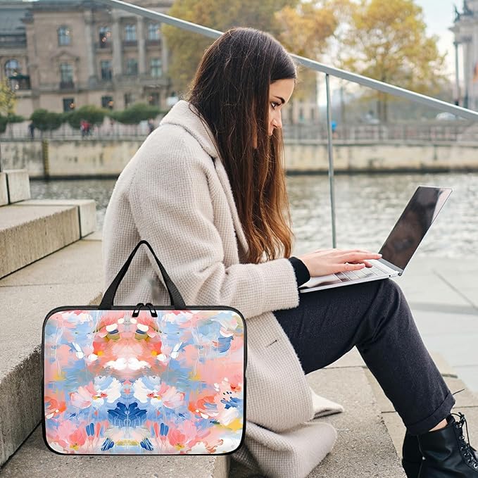 Laptop Sleeve Case Bag 15 inch, Watercolor Flowered Slim Carrying Case Durable Handbag Travel Laptop Bag for 15 inch MacBook Air M3/M2/15 Pro/Surface Laptop 7/6/5/4/3/ Dell XPS 15 Plus