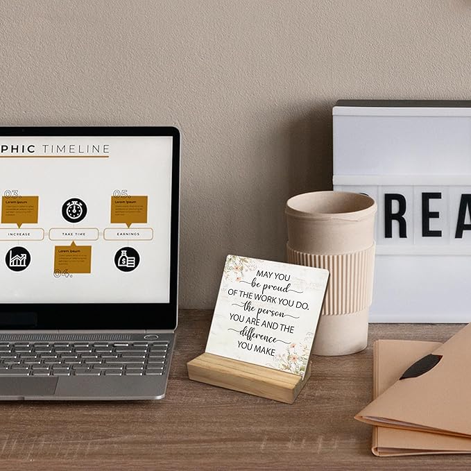 Inspirational Gifts for Women Office Desk Decor, Motivational Quotes Wooden Plaque Sign Desk with Wooden Stand Decoration, Positive Thanksgiving Leaving Job Gifts for Coworker Nurse Teacher Doctor