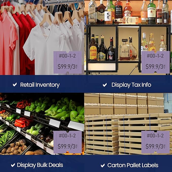 Perco 2 Line Lavender Labels - 80 Rolls, 10 Sleeves, 80,000 Blank Price and Date Gun Labels for Perco 2 Line Price and Date Guns - Made in USA