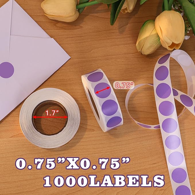 PARLAIM 0.75" Round Color Coding Circle Dot Labels in Roll, 1000 Stickers per Dispenser Box, 3/4 inch Diameter for Office and Business, Lavender