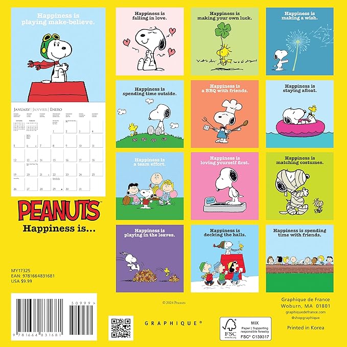 Graphique 2025 Peanuts Mini Wall Calendar | 7” x 7” | Thick Paper | Home & Office Organizer | Large Monthly Grid | 3 Languages & Marked Holidays | 4 Month Preview Page for 2026