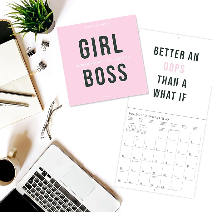 Graphique 2025 Girl Boss Wall Calendar | 12” x 12” | Thick Paper | Home & Office Organizer | Large Monthly Grid | 3 Languages & Marked Holidays | 4 Month Preview Page for 2026