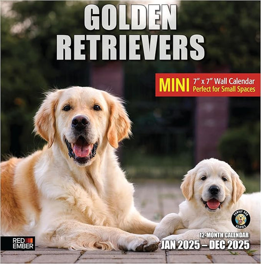 RED EMBER Golden Retrievers Mini 2025 Wall Calendar 12 Month | 7" x 14" Open | Thick & Sturdy Paper | Giftable | Calendar 2025