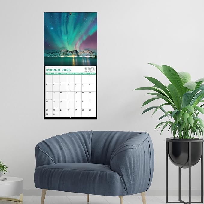 2025 Wall Calendar -2025 Calendar from Jan. 2025- Dec. 2025, Aurora Calendar 2025, 2025 Wall Calendar 12 Month with Thick & Sturdy Paper, 12" x 24" Opened, Christmas Gifts