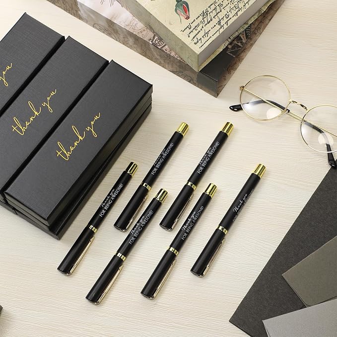 PerKoop 10 Set Thank You Gifts Inspirational Ballpoint Pens with Gift Boxes Bulk Appreciation Party Favors for Employee Coworker Staff Team Friends Office Supplies(Black,Awesome)
