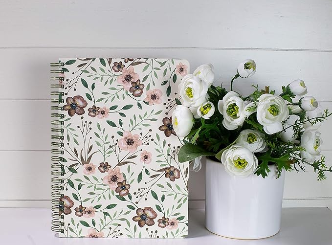 Steel Mill & Co Cute Green Mini Spiral Notebook, 8.25" x 6.25" Journal with Durable Hardcover and 160 Lined Pages, Woodland Floral