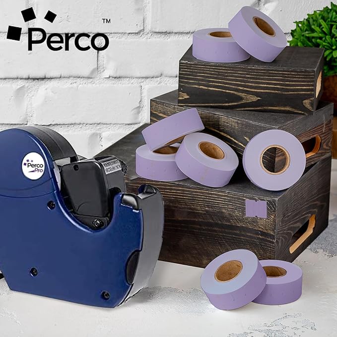 Perco 2 Line Lavender Labels - 8 Rolls, 1 Sleeve, 6,000 Blank Price and Date Gun Labels for Perco 2 Line Price and Date Guns - Made in USA