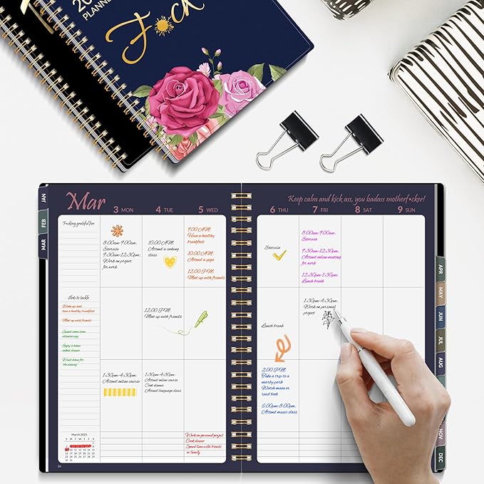 Fuck It 2025 Planner for Tired-Ass Women, 6.4" x 8.3", 12-month Funny Weekly Agenda With Sweary Affirmation and Badass Quotations White Elegant Gifts- from January 2025 - December 2025, Blue Rose