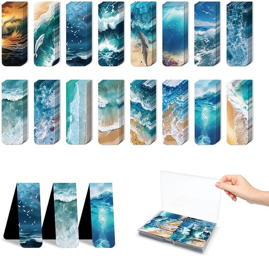 48 Pieces Magnetic Bookmarks Magnet Page Markers - Book Marks for Reading Women & Men with Storage Boxes - Cute Magnet Bookmark Clips for Reading Pleasure(Ocean)