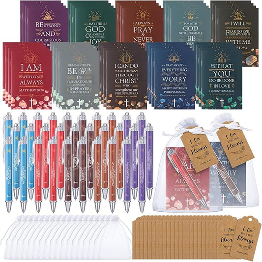 200 Pcs Bible Verse Sets Church Christian Gift Include 50 Scripture Notebooks 50 Bible Bamboo Pens 50 Thanks Tags 50 Organza Bags for Women Man Christian Party Gifts(Multicolor,Classic)