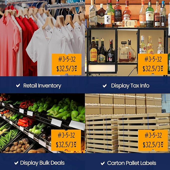 Perco 2 Line Fluorescent Orange Labels - 32 Rolls, 4 Sleeves, 24,000 Blank Price and Date Gun Labels for Perco 2 Line Price and Date Guns - Made in USA