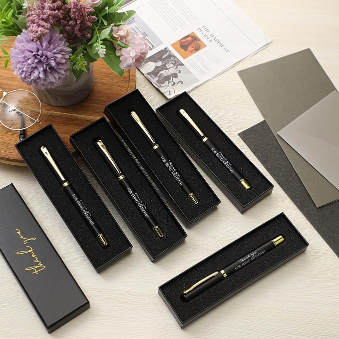 PerKoop 10 Set Thank You Gifts Inspirational Ballpoint Pens with Gift Boxes Bulk Appreciation Party Favors for Employee Coworker Staff Team Friends Office Supplies(Black,Difference)