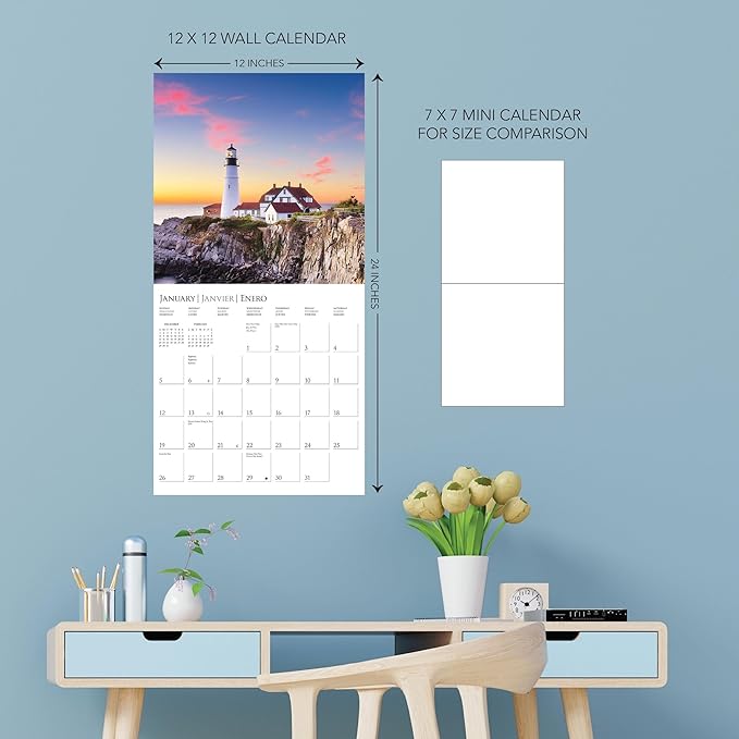 Graphique 2025 Lighthouses Wall Calendar | 12” x 12” | Thick Paper | Home & Office Organizer | Large Monthly Grid | 3 Languages & Marked Holidays | 4 Month Preview Page for 2026