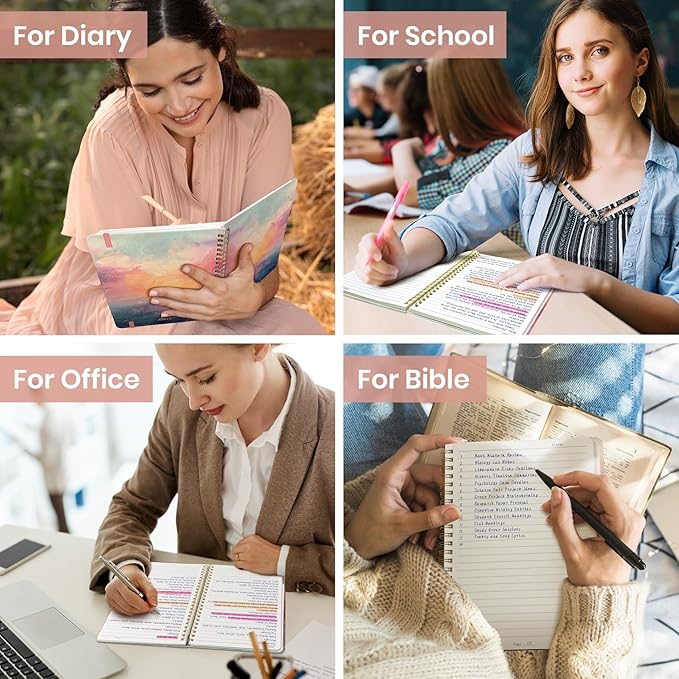 Lined Spiral Journal Notebook for Women, A5 College Ruled Journals for Writing, Hardcover Notebooks for Work, Note taking and Office School Supplies,140 Pages - Sunset