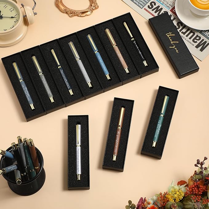 PerKoop 10 Set Thank You Gifts Inspirational Ballpoint Pens with Gift Boxes Bulk Appreciation Party Favors for Employee Coworker Staff Team Friends Office Supplies(Macaron,Mixed)