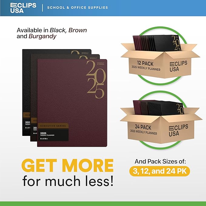 Weekly Planner 2025, Planner, 2025 Weekly Planner, 2025 Planner Weekly And Monthly, 8” x 10”, Weekly Pages, 1 Black 1 Brown 1 Burgundy, (3 Pack, 8 X 10)