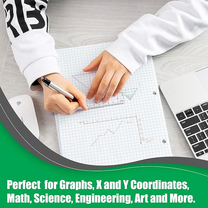 Graph Paper, Filler Paper Loose leaf Graph Paper - 8” x 10.5" - Graph Ruled, 4x4 Quad Ruled Notebook Paper, 3 Hole Punched Loose leaf Papers for 3 Ring Binders - 100 Sheets Pack (Bulk Buy - 48 Pack)