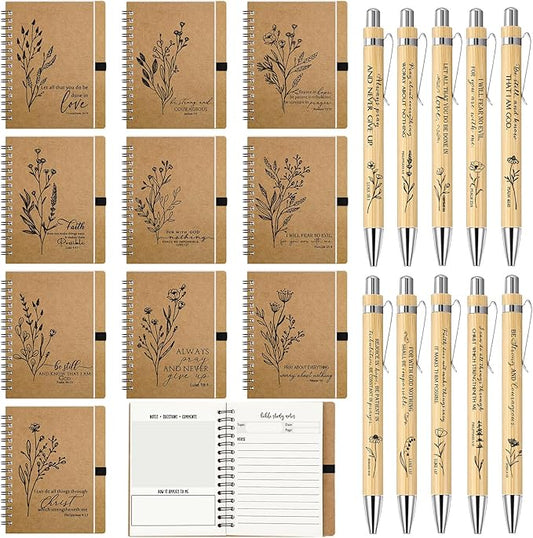 20 Pcs Bible Verse Spiral Notebook with Bamboo Christian Ballpoint Pens Aesthetic Religious Notepads Inspirational Journals Easter Christian Gifts for Women Men Office (Special Style)
