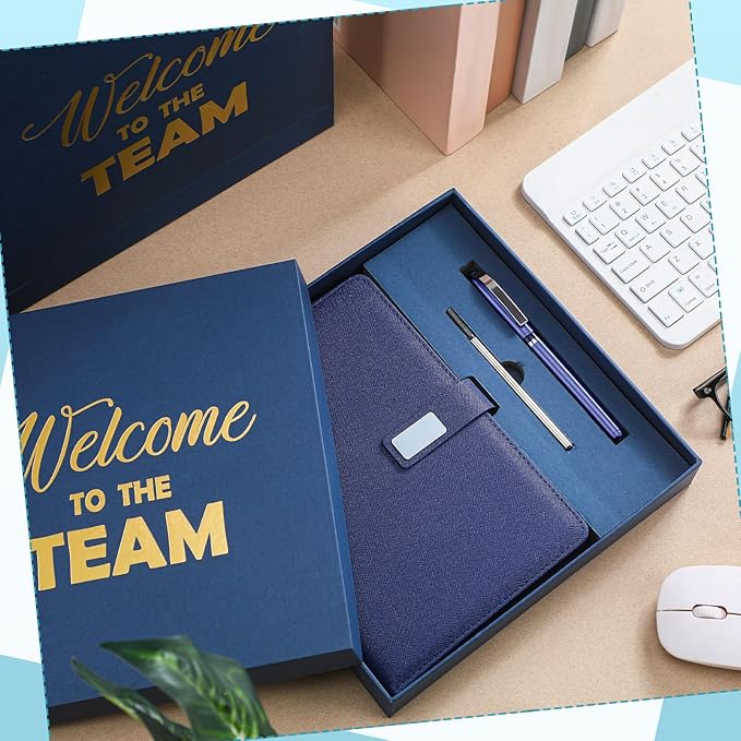 SaieGlossy New Employee Welcome to The Team Gift Sets Notebook and Pen Welcome to The Team Box Employee Appreciation Gift Sets for New Office Worker(Blue)