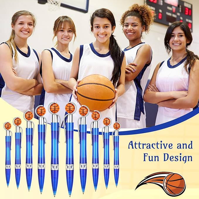 Zhanmai 24 Pcs Novelty Basketball Pens Sports Ballpoint Pens Basketball Party Favors Desk Cool Writing Tool for Students Supplies Stationery School Office Decor(Blue,Basketball)