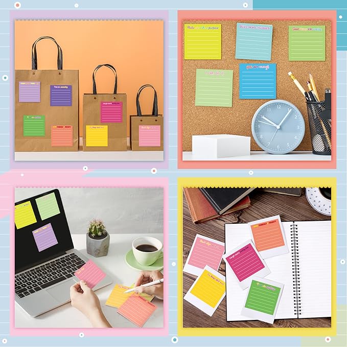 Yinder 24 Pcs Inspirational Sticky Notes with Lines Cute Motivational Sticky Notes Pad Employee Appreciation Gifts Bulk for Teacher Nurse Coworkers Office Supplies 3 x 3''(Dark Color,Inspirational)