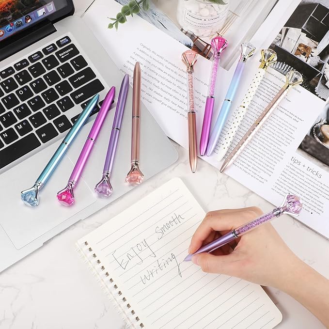 Sherr 100 Pack Big Crystal Diamond Pens Cute Ballpoint Pens Retractable Ballpoint Rhinestones Crystal Bling Gem Plated Black Gel Ink Office Supplies Gifts for Women(Elegant,Assorted)