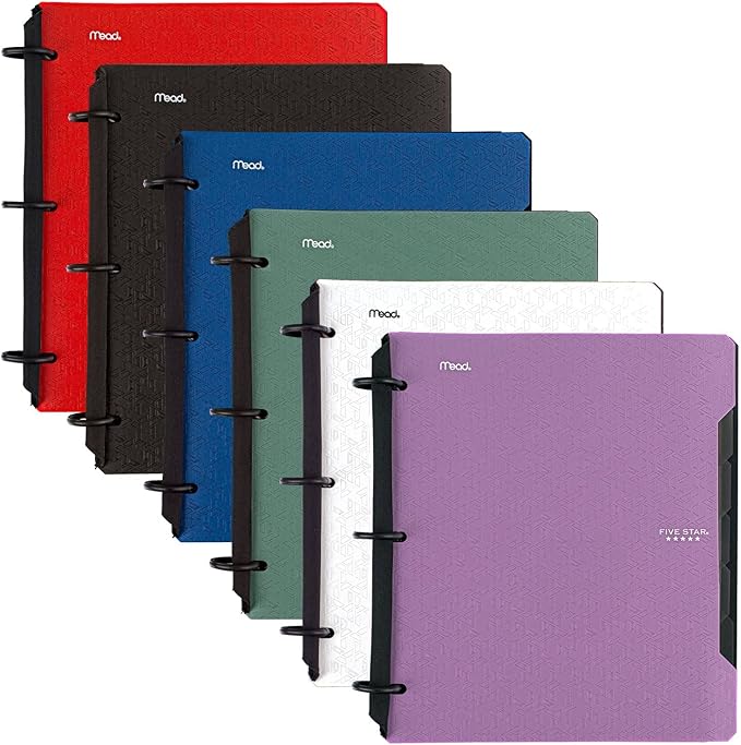 Five Star Flex Refillable Notebook + Study App, College Ruled Paper, 1-1/2 Inch TechLock Rings, Pockets, Tabs and Dividers, 300 Sheet Capacity, Color Will Vary (29328)