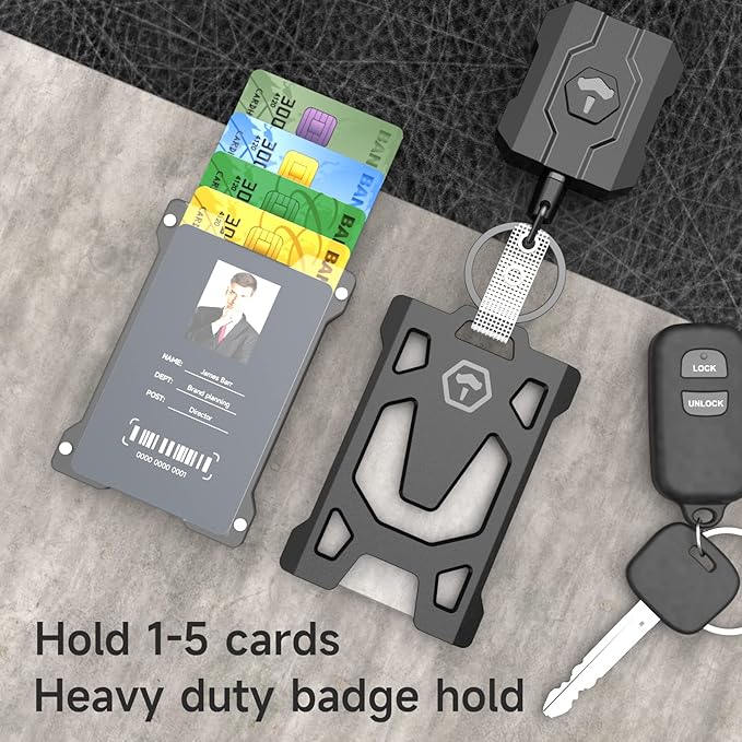 Retractable Keychain Badge Holder with Belt Clip, Heavy Duty Carabiner ID Badge Clip Reel, 31.5” Steel Retractable Cord, 10 oz Rebound,Black-1 Pack (with 1 Badge Clip)