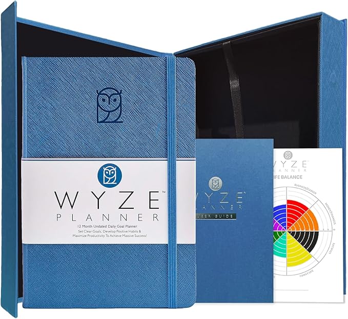 Pro - Goal Setting Planner to Increase Productivity and Achieve Personal and Business Goals. 12 Month Undated Daily, Weekly and Monthly Journal Organizer with Calendar (Blue)