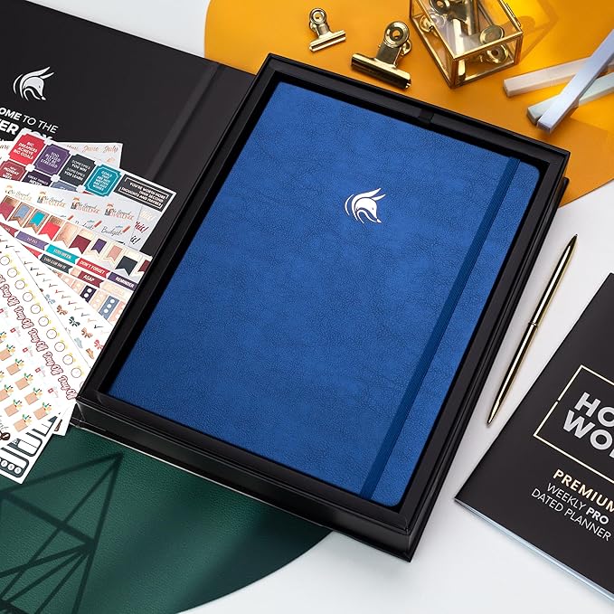 Clever Fox Planner PRO Premium Jan 2025-Jan 2026 – Luxurious Weekly, Monthly & Budget Agenda Organizer for Productivity & Reaching Goals, A4 Hardcover + Keepsake Box – Mystic Blue