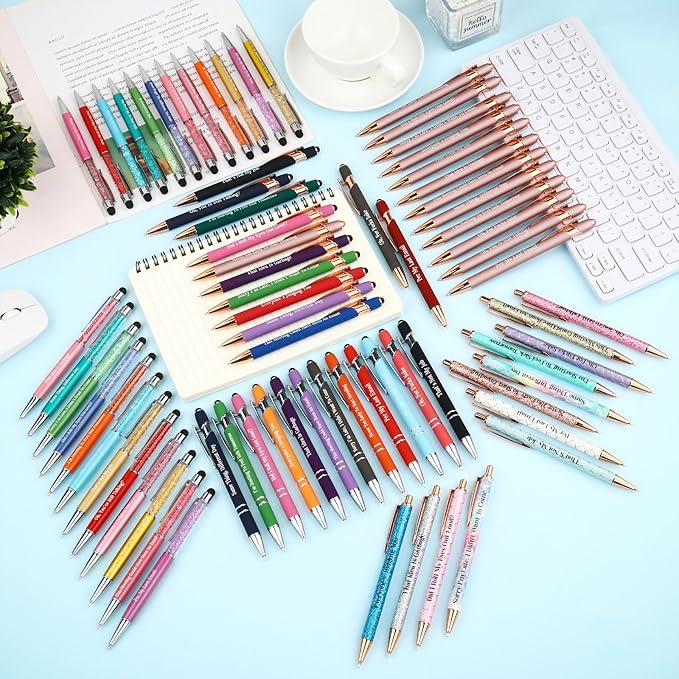 Snarky Funny Office Pens,12 Pcs Negative Sarcastic Hilarious Quotes Work Ballpoint Pens with Stylus Tip for Colleague Co-workers Gift Black Ink (Style 5, 12)