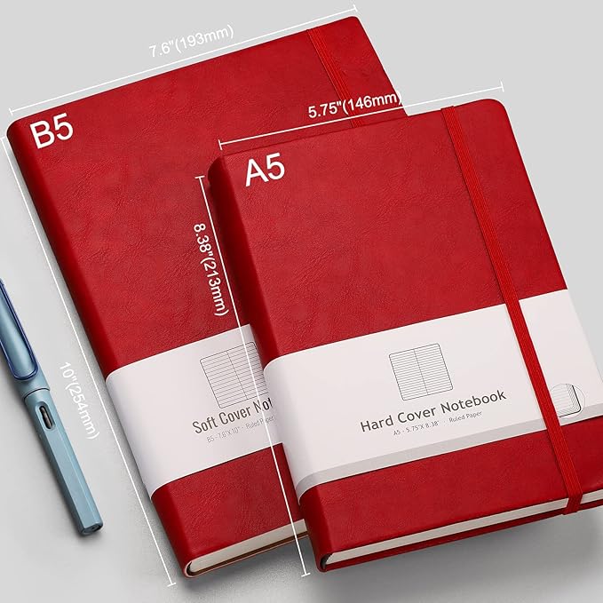 AHGXG Lined Journal Notebook - 320 Numbered Pages A5 College Ruled Notebook Thick Journal for Writing, 100gsm Lined Paper, Leather Hardcover, for Women Men Work Office School, 5.75'' X 8.38''-Red