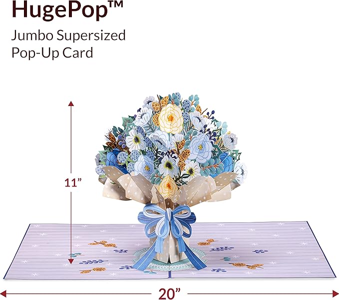 Paper Love HugePop 3D Magical Flower Bouquet Pop Up Card, with Detachable Paper Flower Bouquet, Gift for Birthday, All Occasion - Jumbo 10" x 14" Cards - Includes Envelope and Note Tag