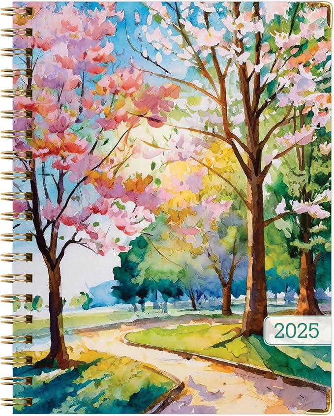 HARDCOVER 2025 Planner, 8.5"x11": 14 Months (November 2024 - December 2025), Daily Weekly Monthly Planner, Yearly Agenda, Bookmark, Pocket Folder and Sticky Note Set (Watercolor Tree)
