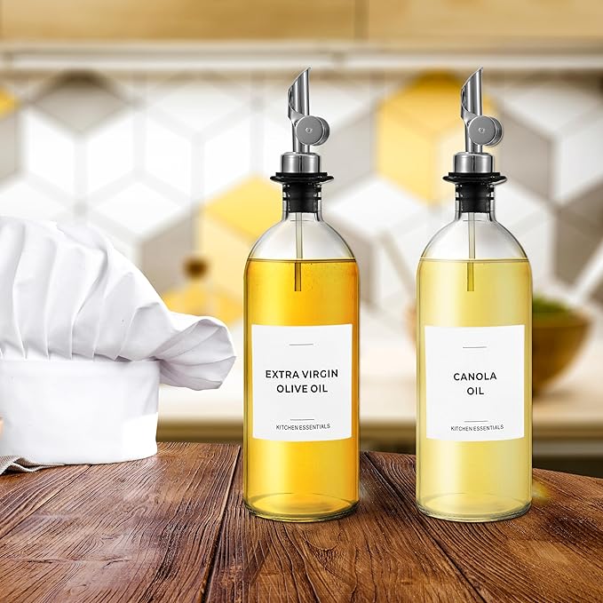 Olive Oil Labels for Glass Bottles - 2.5" x 2.5" Waterproof & Oil-Proof Kitchen PVC Sticker Labels for Oils, Vinegars, Sauces, Cooking Wines & Condiments - Minimalist White, 39pcs