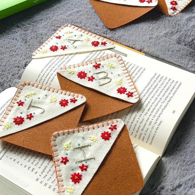 Personalized Hand Embroidered Corner Bookmark, Bookmarks for Women, Personalized Bookmark for Books, Cute Flower Book Mark, Hand Stitch Gift for Women for Book Lovers by HNQCPCVU (X, White)