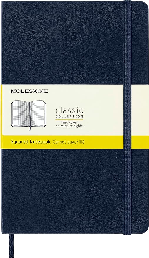 Moleskine Classic Notebook, Hard Cover, Large (5" x 8.25") Squared/Grid, Sapphire Blue, 240 Pages