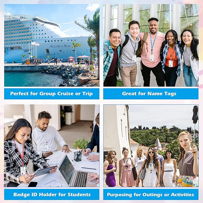 Retractable Waterproof Lanyard with ID Badge Reel Holder & Detachable Buckle for Ships Key Cards, Cruise Essentials & Must Have Accessories (B-4 Colors)