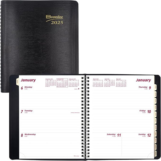 Brownline® 2025 Essential Weekly/Monthly Planner, 12 Months, January to December, Twin-Wire Binding, 8.5" x 6.75", Black (CB850.BLK-25)