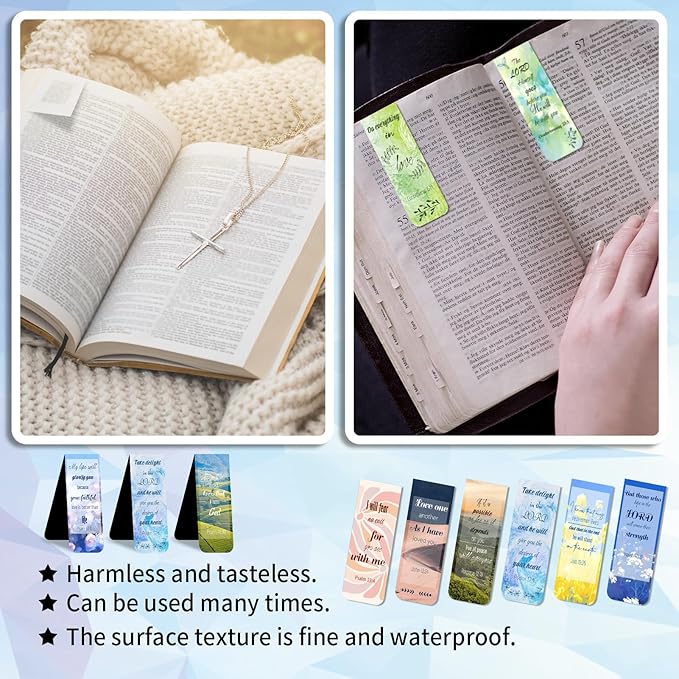48 Piece Bible Verse Magnetic Bookmarks - Christian Scripture Inspirational Book Marks with Boxes - Religious Motivational Book Marker Prayer Page Clips for Women & Men Reading Gifts